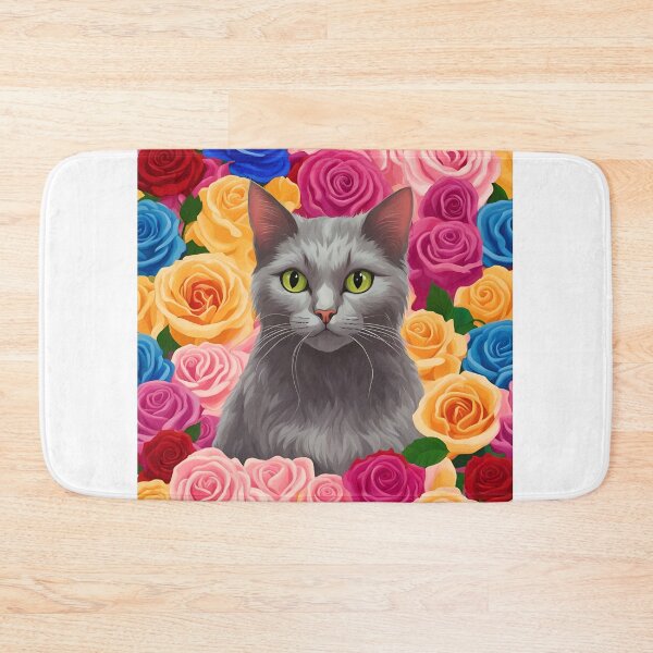 Item preview, Gray Cat with Rainbow Roses Background designed and sold by Shelley Loewnau-Jones Studio.