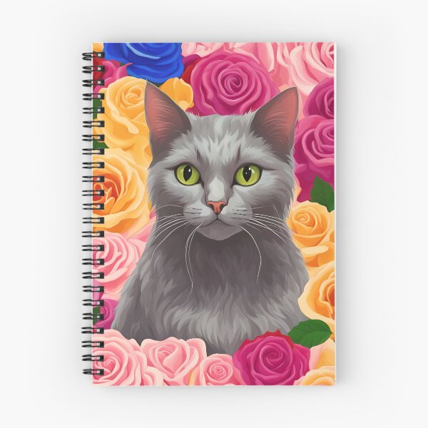 Item preview, Gray Cat with Rainbow Roses Background designed and sold by Shelley Loewnau-Jones Studio.