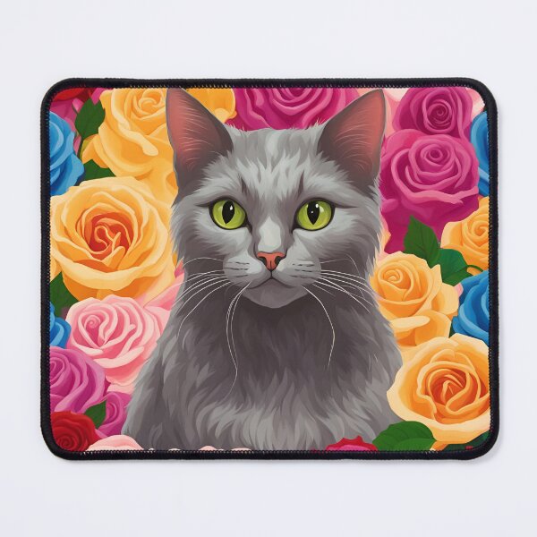 Item preview, Gray Cat with Rainbow Roses Background designed and sold by Shelley Loewnau-Jones Studio.