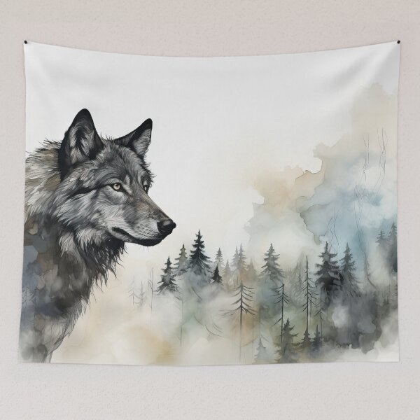 Item preview, Misty boreal watercolor wolf designed and sold by etherElric.