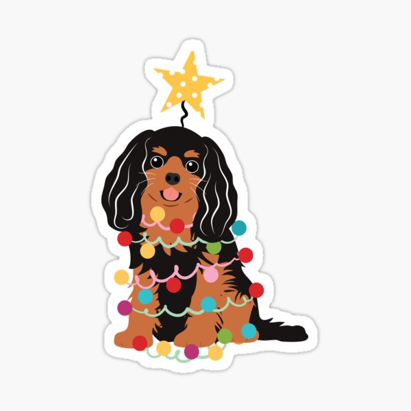Artikel-Vorschau von Weihnachtsbaum mit schwarz-braunem Cavalier King Charles Spaniel, designt und verkauft von Lulupainting.