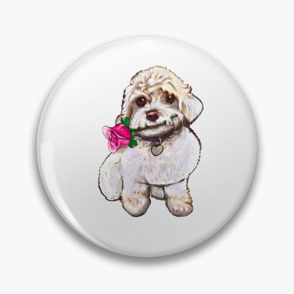 Item preview, white Cavapoo cavoodle with red rose - puppy dog  - cavalier king charles spaniel poodle, dog Valentine’s day designed and sold by Artonmytee.