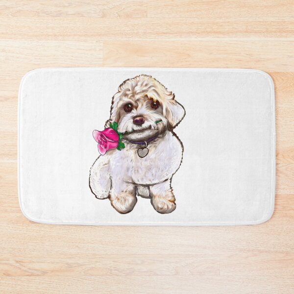 Item preview, white Cavapoo cavoodle with red rose - puppy dog  - cavalier king charles spaniel poodle, dog Valentine’s day designed and sold by Artonmytee.