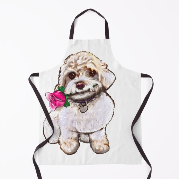 Item preview, white Cavapoo cavoodle with red rose - puppy dog - cavalier king charles spaniel poodle, dog Valentine’s day designed and sold by Artonmytee.