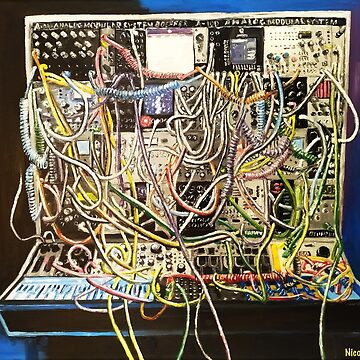 Modular Patio 2024 oil painting. Eurorack Synthesizer Surrealistic Artwork by Nicola Dudich. Synth Art