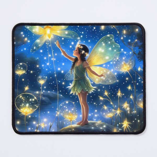 Item preview, Delicate flying fairy with magic wand golden shining wings designed and sold by aipaint.