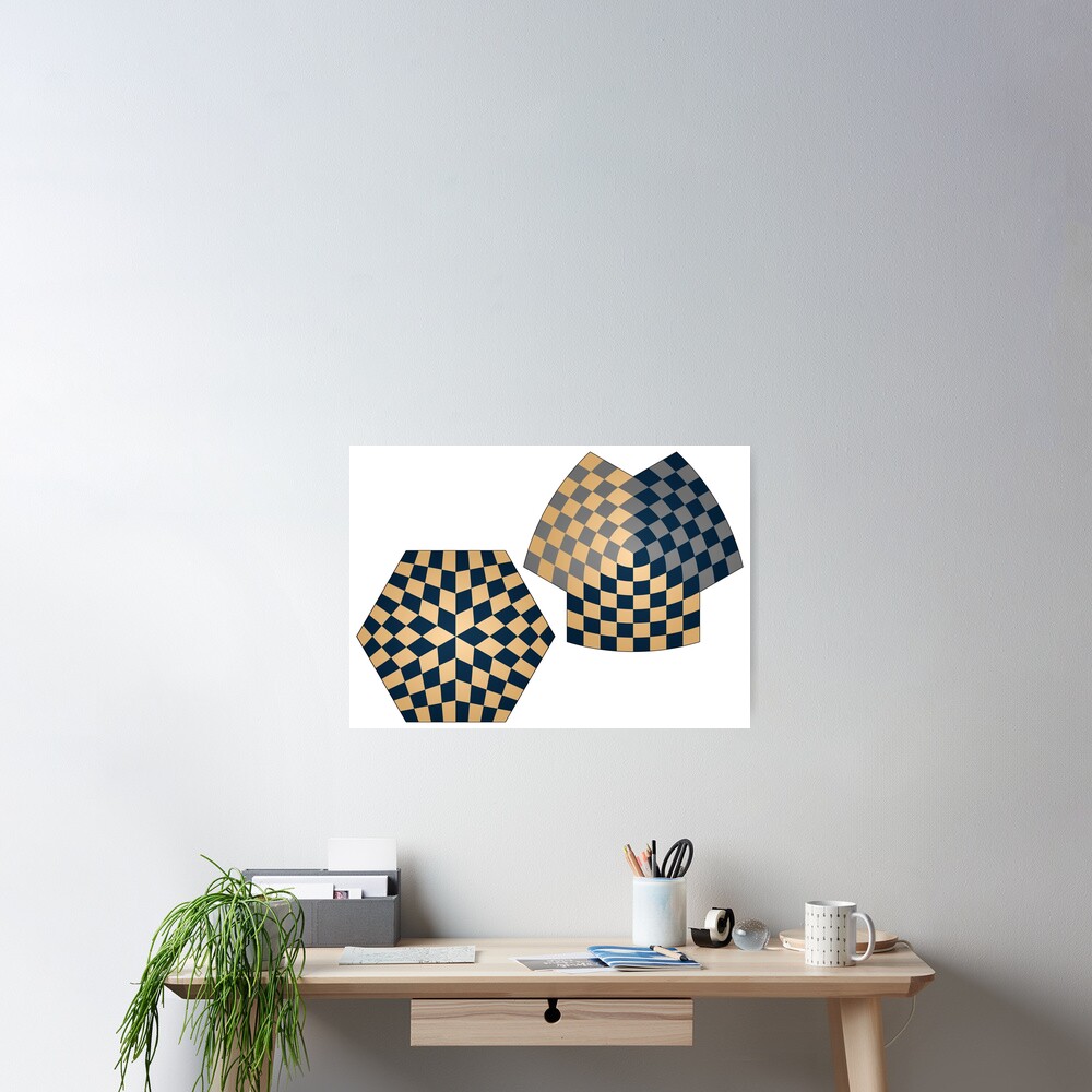Sphärische und hyperbolische Schachbretter für drei Spieler Poster