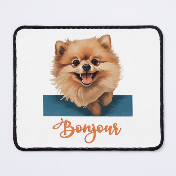 Item preview, Pomeranian Loulou dog or dwarf spitz (Pomeranian), dog head drawing for teeshirt pocket, Hello in French. designed and sold by isaweb.