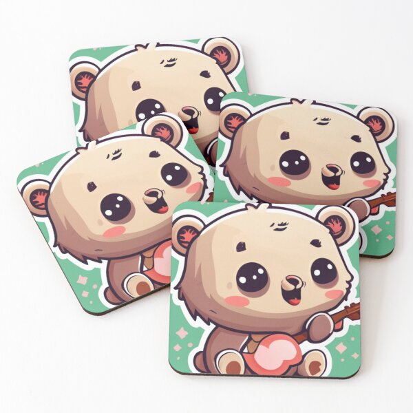 Item preview, Kawaii Cute Bear Pink Playing Guitar designed and sold by FenwickDesign99.