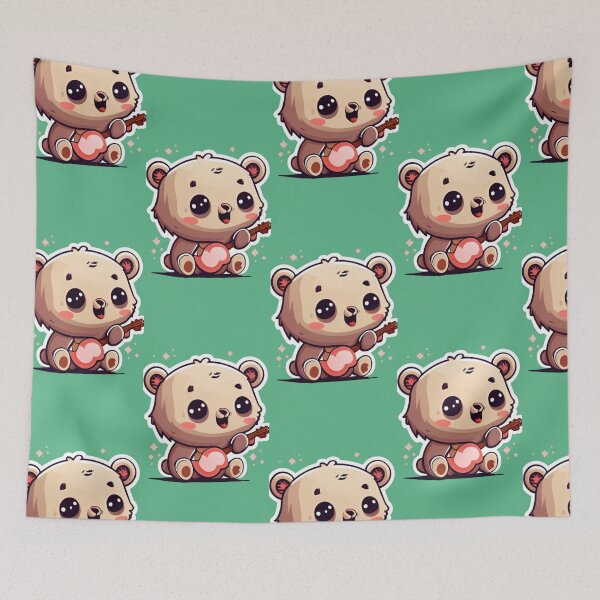 Item preview, Kawaii Cute Bear Pink Playing Guitar designed and sold by FenwickDesign99.