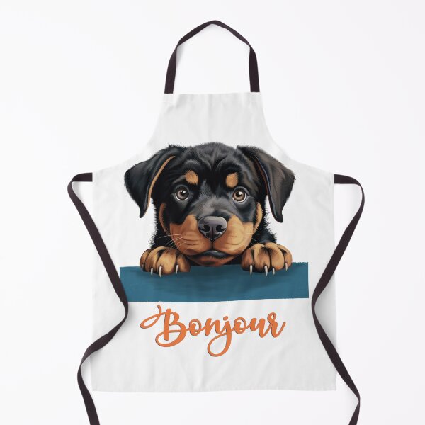 Item preview, Rottweiler dog, dog head drawing for teeshirt pocket, Hello in French. designed and sold by isaweb.