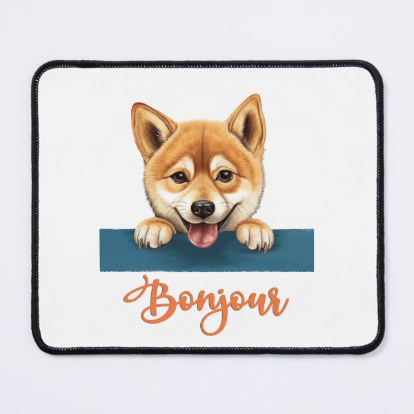 Item preview, Shiba Inu dog (Hatchi), dog head drawing for teeshirt pocket, Hello in French. designed and sold by isaweb.