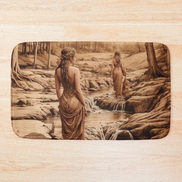 Item preview, 001 Pyrography Wood-burned, Beautiful Women Bathing in a Stream designed and sold by Alexis Art Collection.