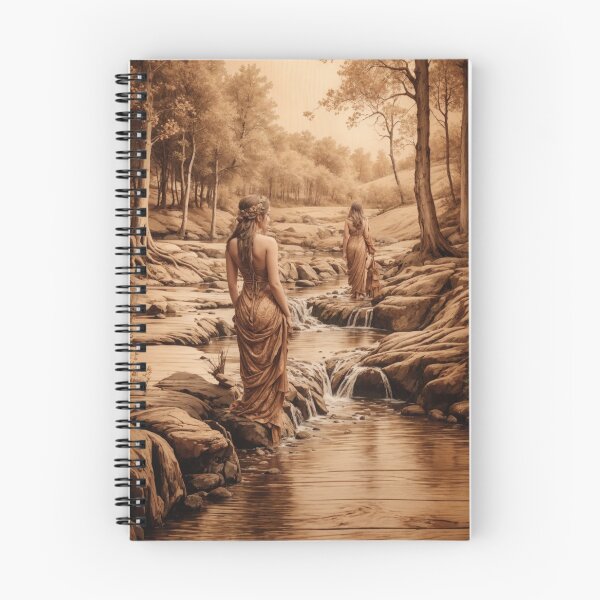 Item preview, 001 Pyrography Wood-burned, Beautiful Women Bathing in a Stream designed and sold by Alexis Art Collection.