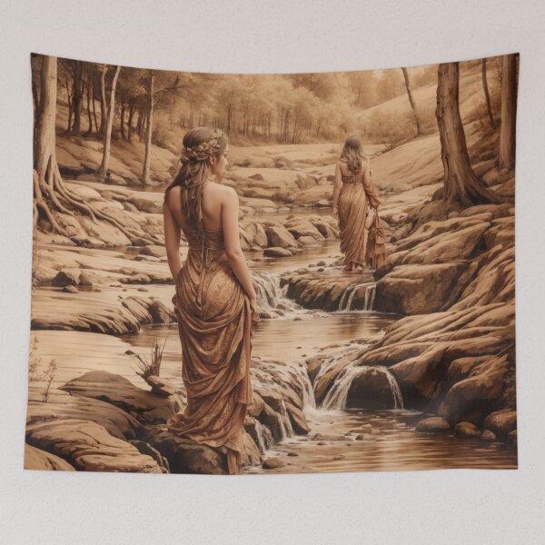 Item preview, 001 Pyrography Wood-burned, Beautiful Women Bathing in a Stream designed and sold by Alexis Art Collection.