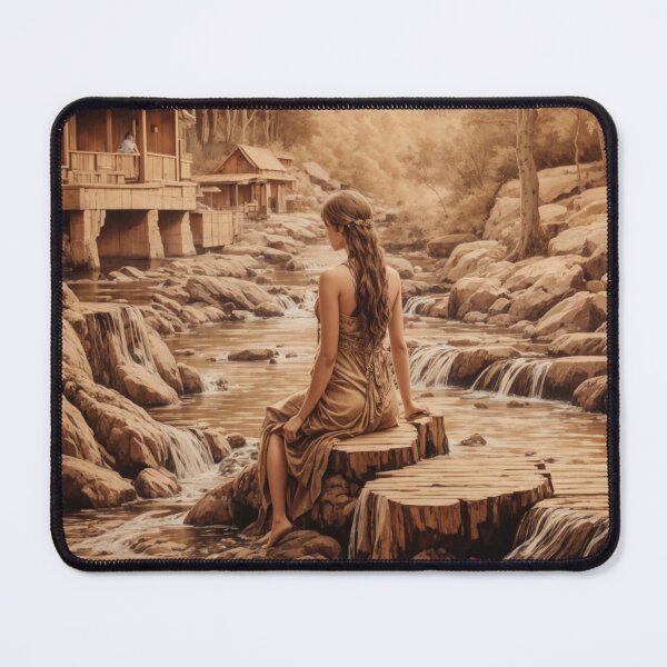 Item preview, 002 Pyrography Wood-burned, Beautiful Women Bathing in a Stream designed and sold by Alexis Art Collection.