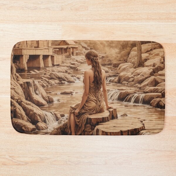 Item preview, 002 Pyrography Wood-burned, Beautiful Women Bathing in a Stream designed and sold by Alexis Art Collection.