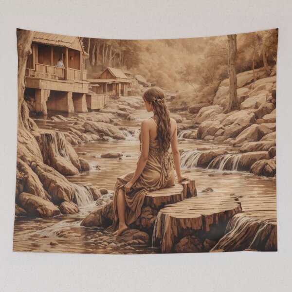 Item preview, 002 Pyrography Wood-burned, Beautiful Women Bathing in a Stream designed and sold by Alexis Art Collection.