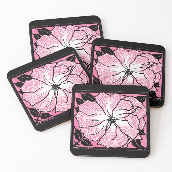 Item preview, June: Pink, Black, & White Flower Design 1918, Julie de Graag designed and sold by RocketshipRetro.