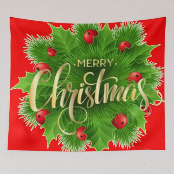 Item preview, MERRY CHRISTMAS  WISHES GREEN- RED HOLLY ART designed and sold by sharlesart.
