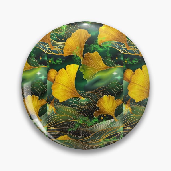 Item preview, golden ginkgo biloba leaves dancing in the wind, dark green background with linear effects and fluo cloudsCopy of Blue poppy flowers and red poppies metallic and undulating relief style designed and sold by Creativesphotos.