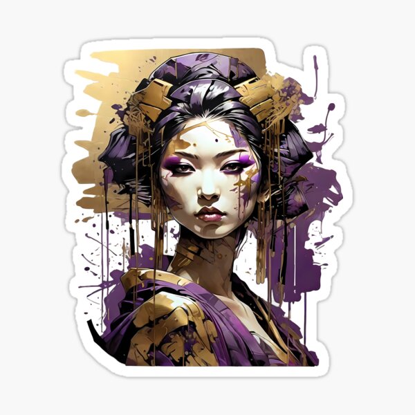 Aperçu de l'œuvre Geisha violette avec ornements dorés créée et vendue par PrintSoulDesign.