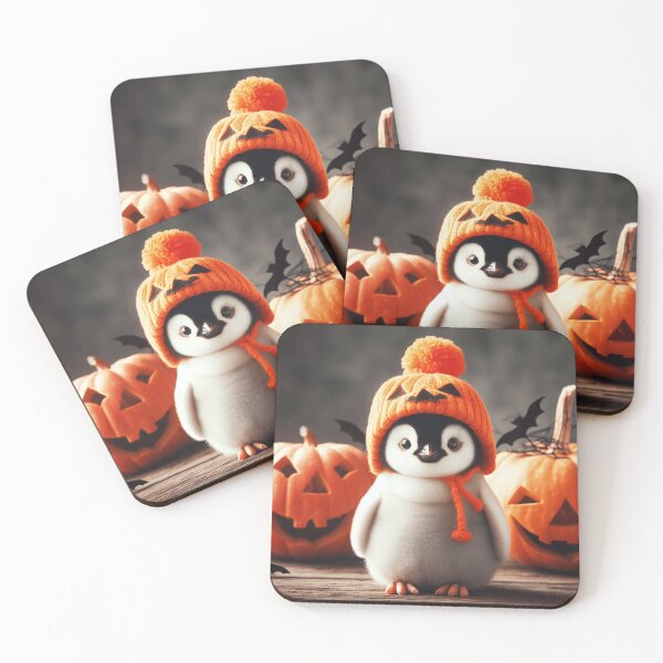 Item preview, Adorable Halloween Penguin with Beanie and Pumpkins designed and sold by TiloaiCreations.