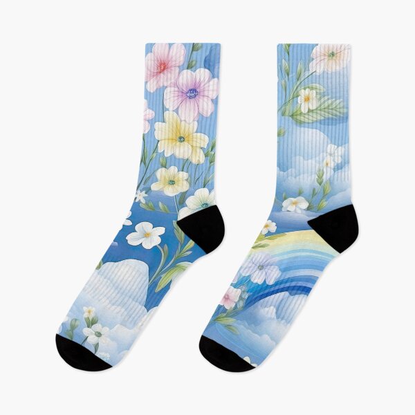 Item preview, Blue and Yellow Rainbow with Beautiful Flowers designed and sold by DancingBuddha.
