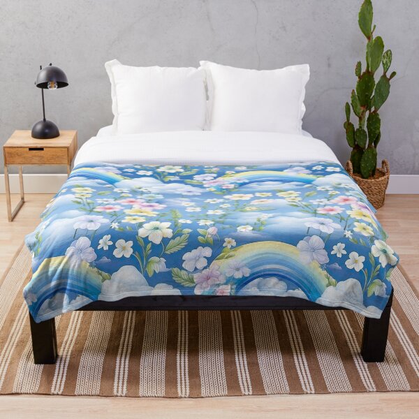 Item preview, Arco iris azul y amarillo con hermosas flores designed and sold by DancingBuddha.