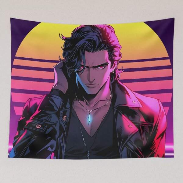 Item preview, Retro Wave 80s Anime Man - Anime Wallpaper designed and sold by KAIGAME Art.