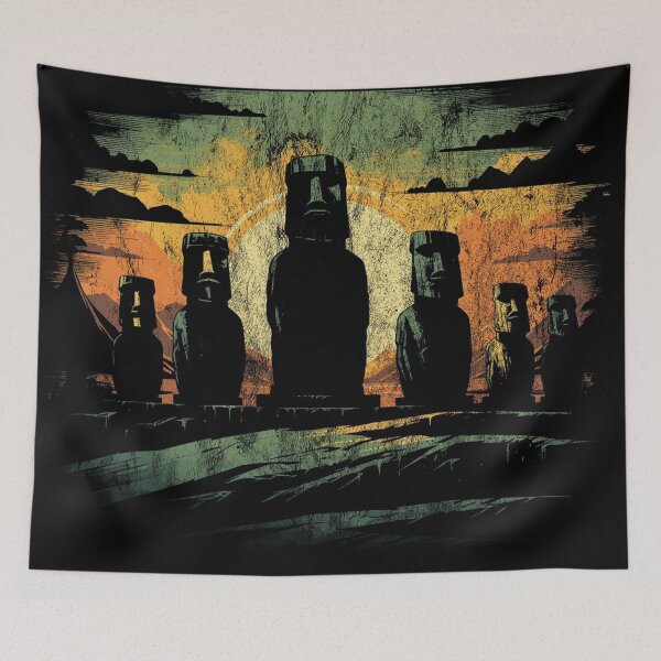 Item preview, Moai Statues Polynesia - Distressed Vintage Street Art Landmarks designed and sold by GVRDesign.