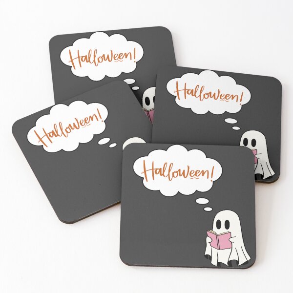 Item preview, Halloween - a ghost walking and reading a book about scaring people designed and sold by esao.