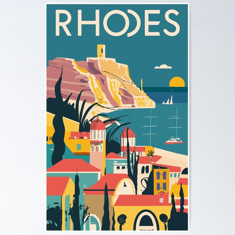 A Vintage Travel Art of Rhodes - Greece  Sticker
