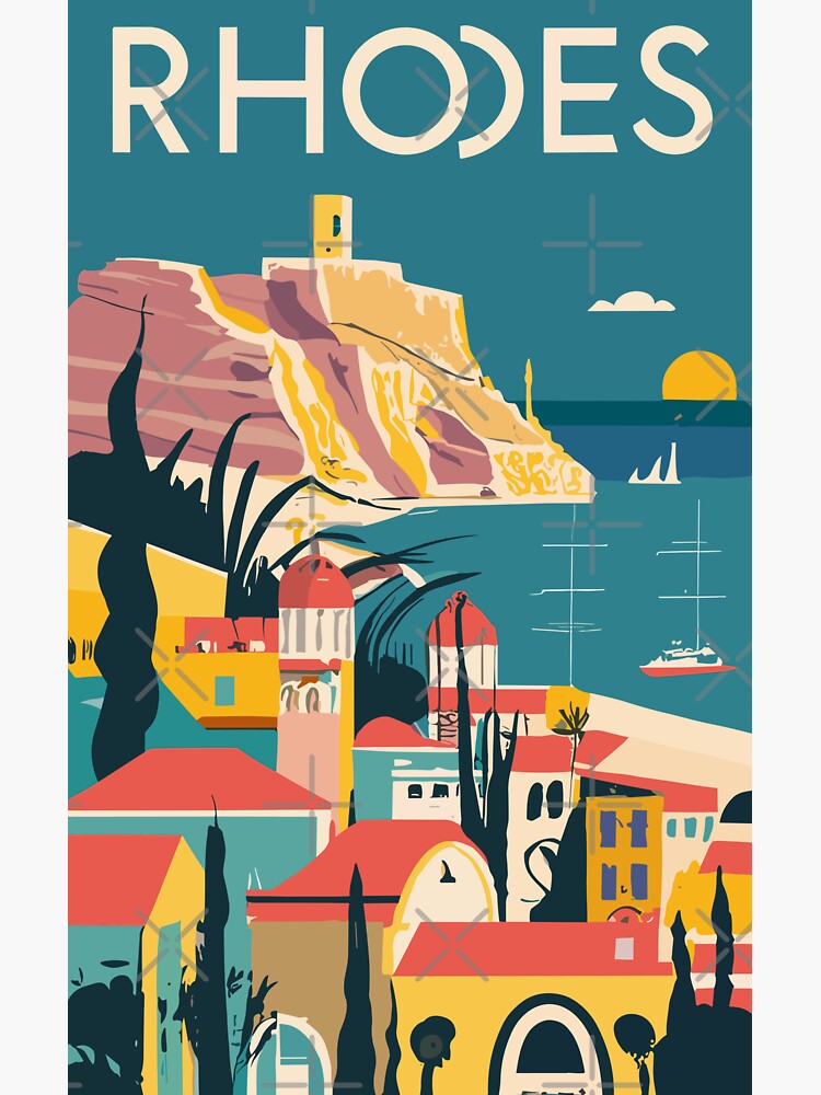 A Vintage Travel Art of Rhodes - Greece  Sticker