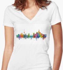 Vilnius Lithuania Skyline Women's Fitted V-Neck T-Shirt