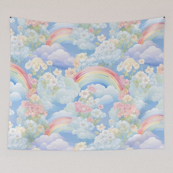 Aperçu de l'œuvre Arcs-en-ciel aquarelle pastel et bouquets de fleurs créée et vendue par DancingBuddha.