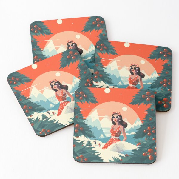 Item preview, Retro summer Christmas in July Lady in Red and trees designed and sold by Sara_Design.