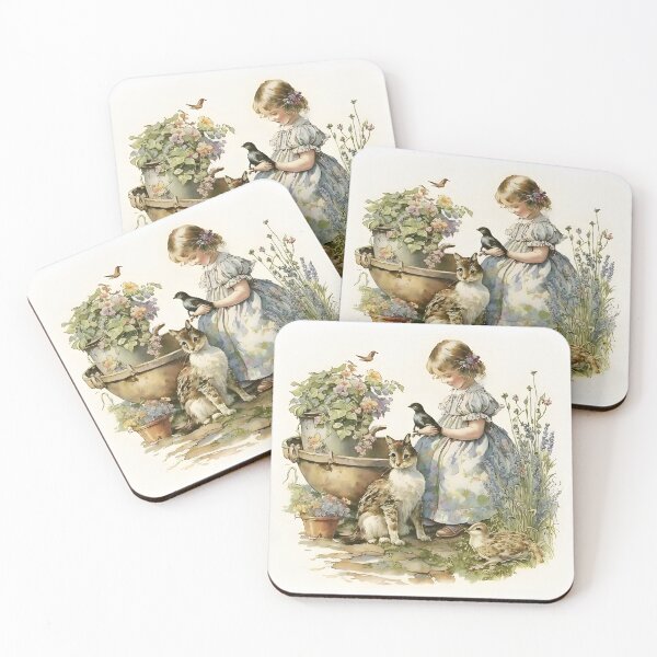 Item preview, Victorian style girl with bird and cat designed and sold by dzineNJ.