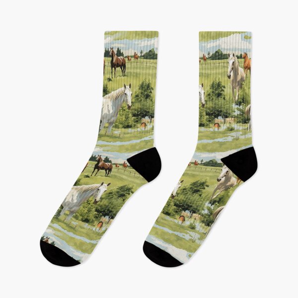 Item preview, Beautiful horses in a field with green grass and fences designed and sold by KERaney.