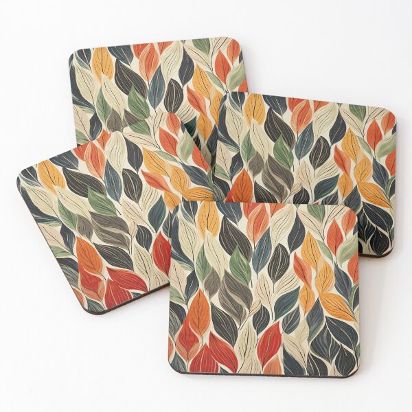 Item preview, Mid Century Botanical Navy Red Autumn Leaves designed and sold by DreamyDaisy.