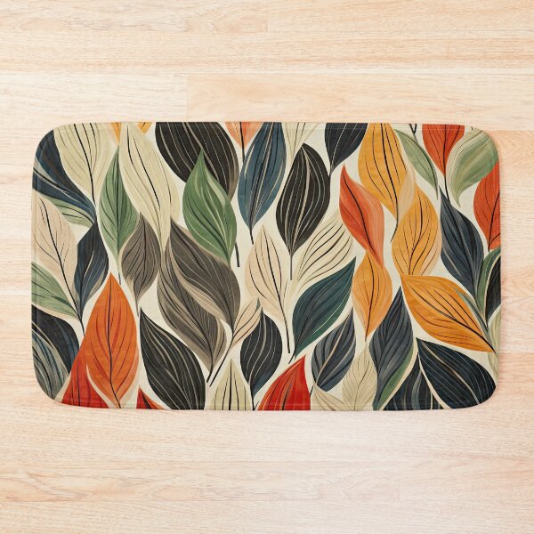 Item preview, Mid Century Botanical Navy Red Autumn Leaves designed and sold by DreamyDaisy.