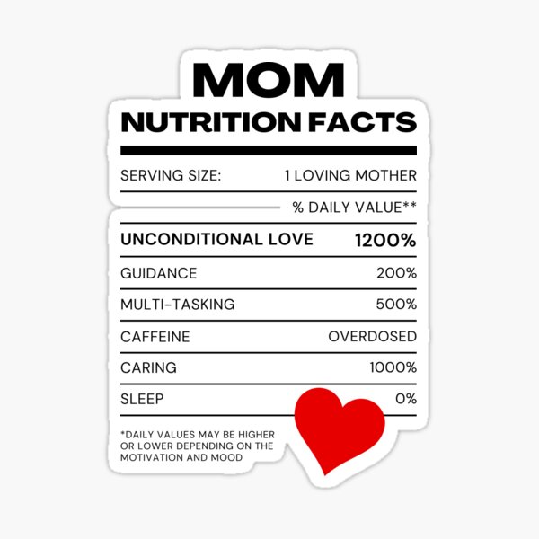 Mom Nutrition Facts, Mothers Day Gifts Mom Birthday Gifts from Daughter Son  - Mom Nutrition Facts Unconditional Love - Sticker