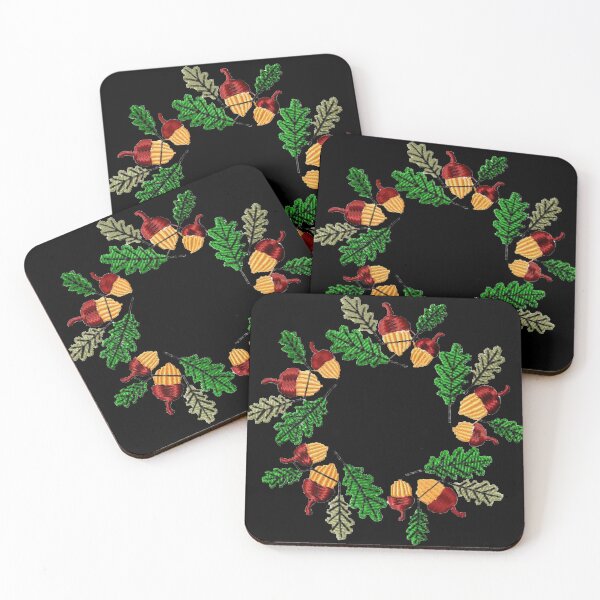 Item preview, embroidery effect autumn wreath, acorns, oak leaves, autumn colors, designed and sold by Sunmoonlove.