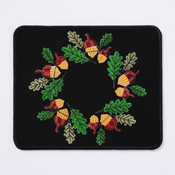 Item preview, embroidery effect autumn wreath, acorns, oak leaves, autumn colors, designed and sold by Sunmoonlove.