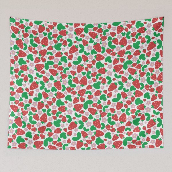 Item preview, Red strawberry pattern with pink flowers designed and sold by ArtFisher.