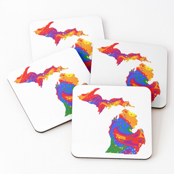 Item preview, Rainbow Colorful Pride Abstract Paint Splatter Michigan Silhouette designed and sold by ArtbyJanaye.