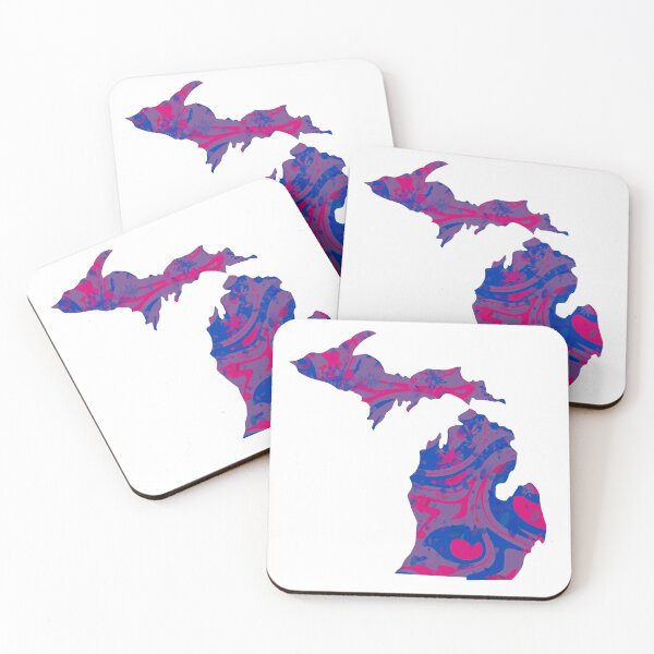 Item preview, Pink Purple Blue Bi Pride Abstract Paint Splatter Michigan Silhouette designed and sold by ArtbyJanaye.