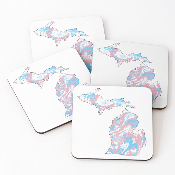 Item preview, Pastel Pink and Blue Trans Pride Abstract Paint Splatter Michigan Silhouette designed and sold by ArtbyJanaye.
