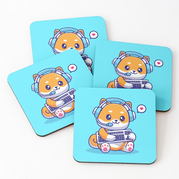 Item preview, Cute Shiba Inu Dog Gamer Holding Keyboard with Headphone - Cartoon Vector Icon designed and sold by hjian8219.