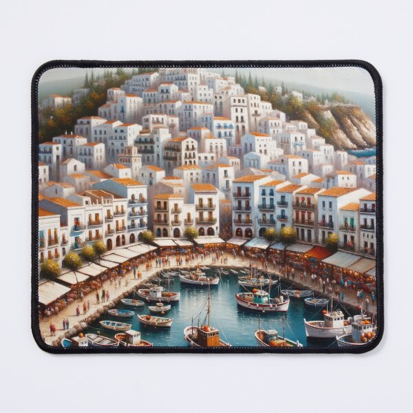 Item preview, Bustling Harbor Amidst White-Washed Villas designed and sold by Newpixelland.